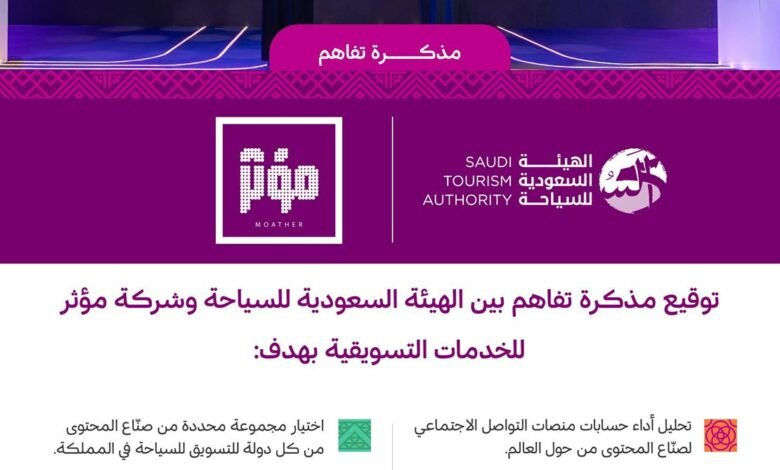 الهيئة السعودية للسياحة وشركة مؤثر للخدمات التسويقية توقّعان مذكرة تفاهم