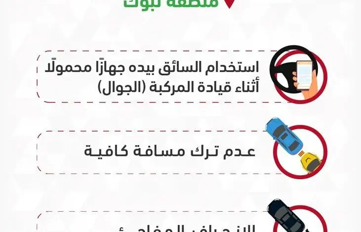 استخدام "الجوال" يتصدّر مسببات الحوادث المرورية في منطقة تبوك