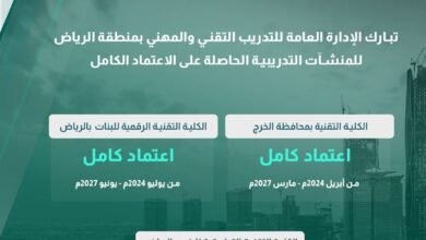 منشآت التدريب التقني بالرياض تحقق الاعتماد الكامل من هيئة تقويم التعليم والتدريب