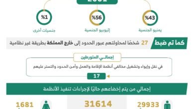 الحملات الميدانية المشتركة تضبط (23094) مخالفًا لأنظمة الإقامة والعمل وأمن الحدود في مناطق المملكة خلال أسبوع
